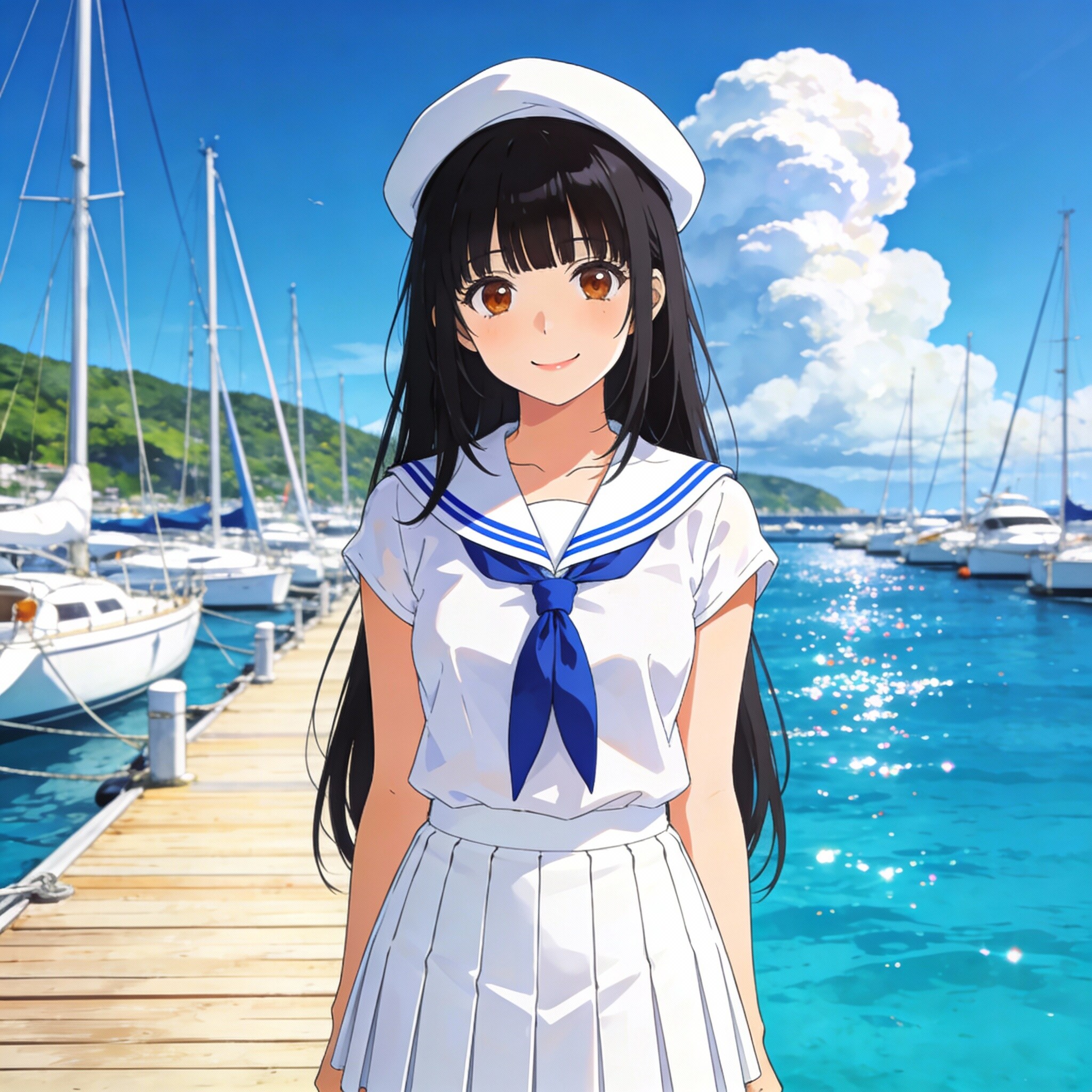 ヨットハーバーの少女