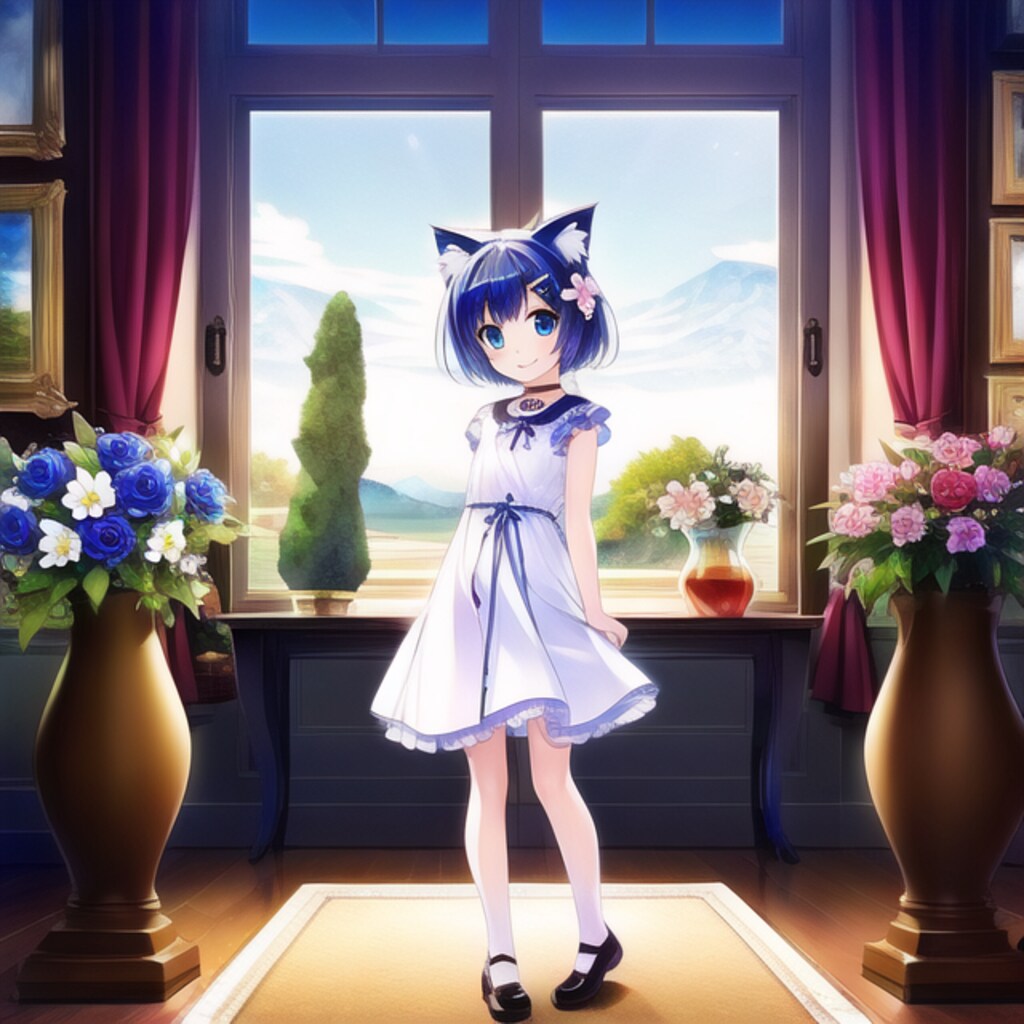 花瓶と花と猫耳少女