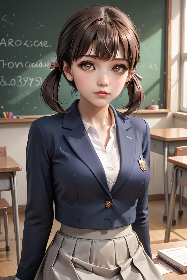 おさげ髪の制服少女
