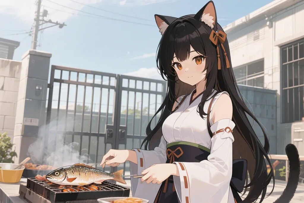 刑務所の前で魚を焼くさくらちゃん