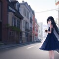 コーヒー片手に街角に佇む黒髪美少女 2枚目