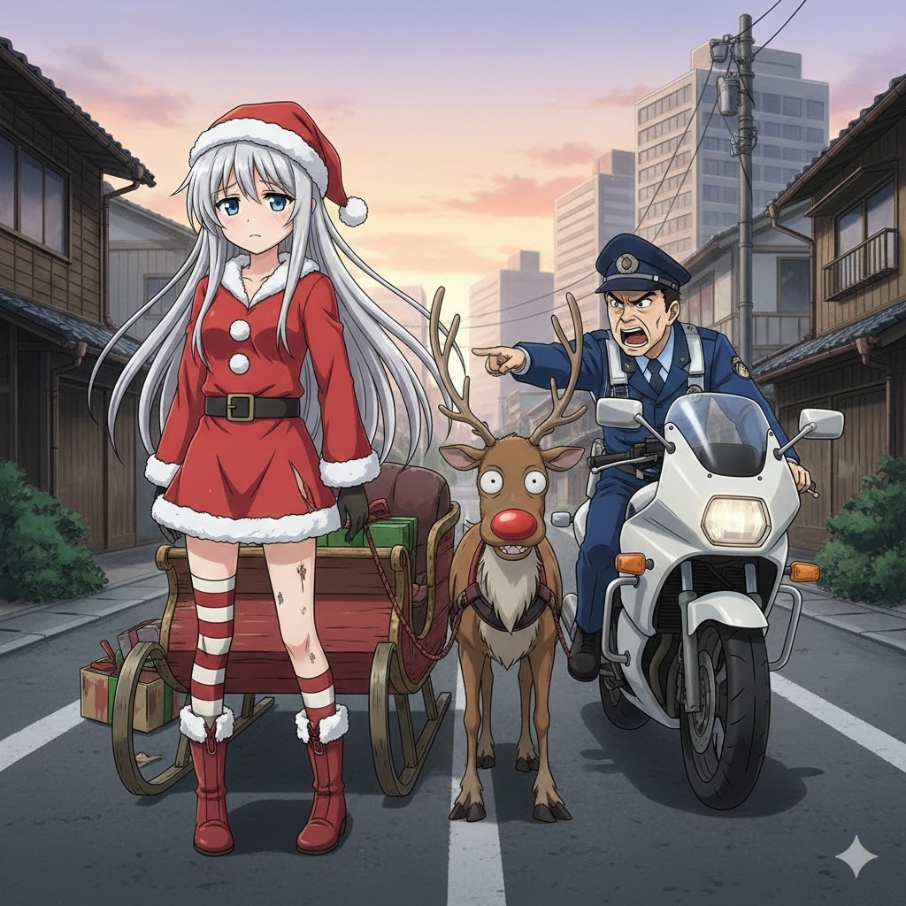 交機に注意されるサンタさん | の人気AIイラスト・グラビア