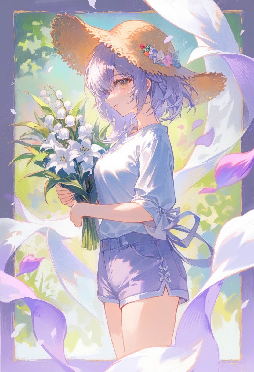 百合の花と美少女