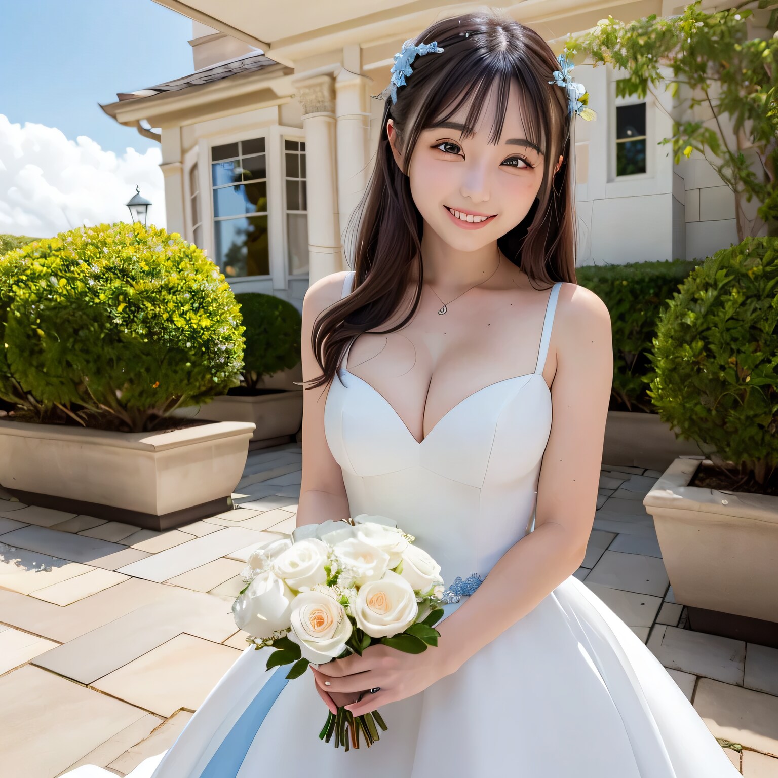 黒髪ロングでウェディングドレスの美女１２７ | の人気AIイラスト・グラビア