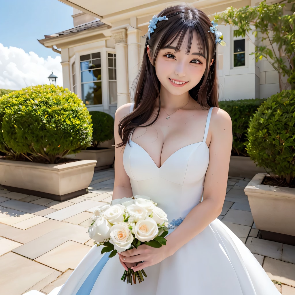 黒髪ロングでウェディングドレスの美女１２７