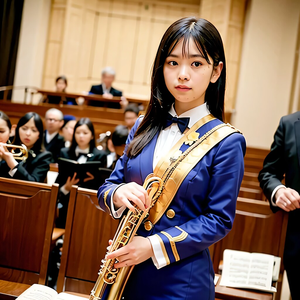 黒髪ロングでブラスバンドの美女４５