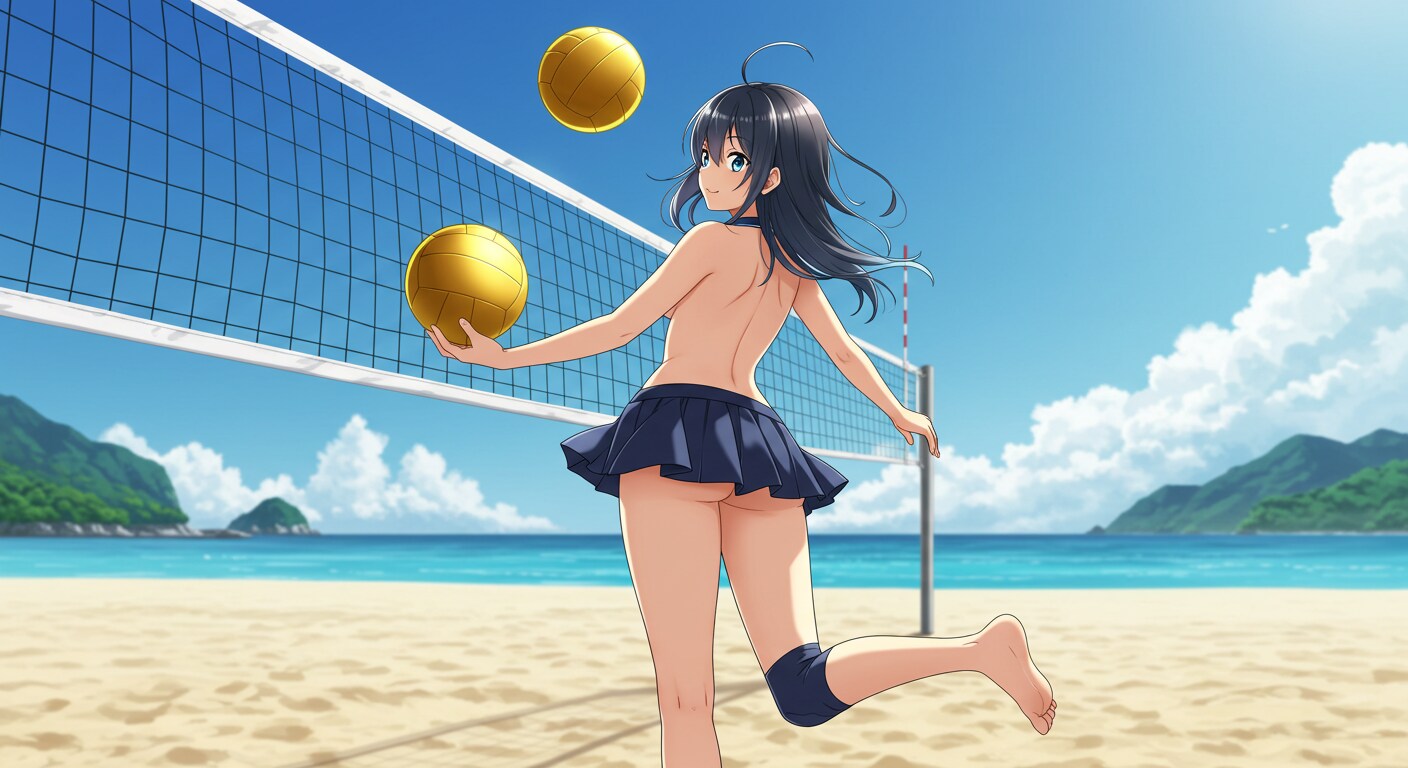 ビーチバレーする女の子