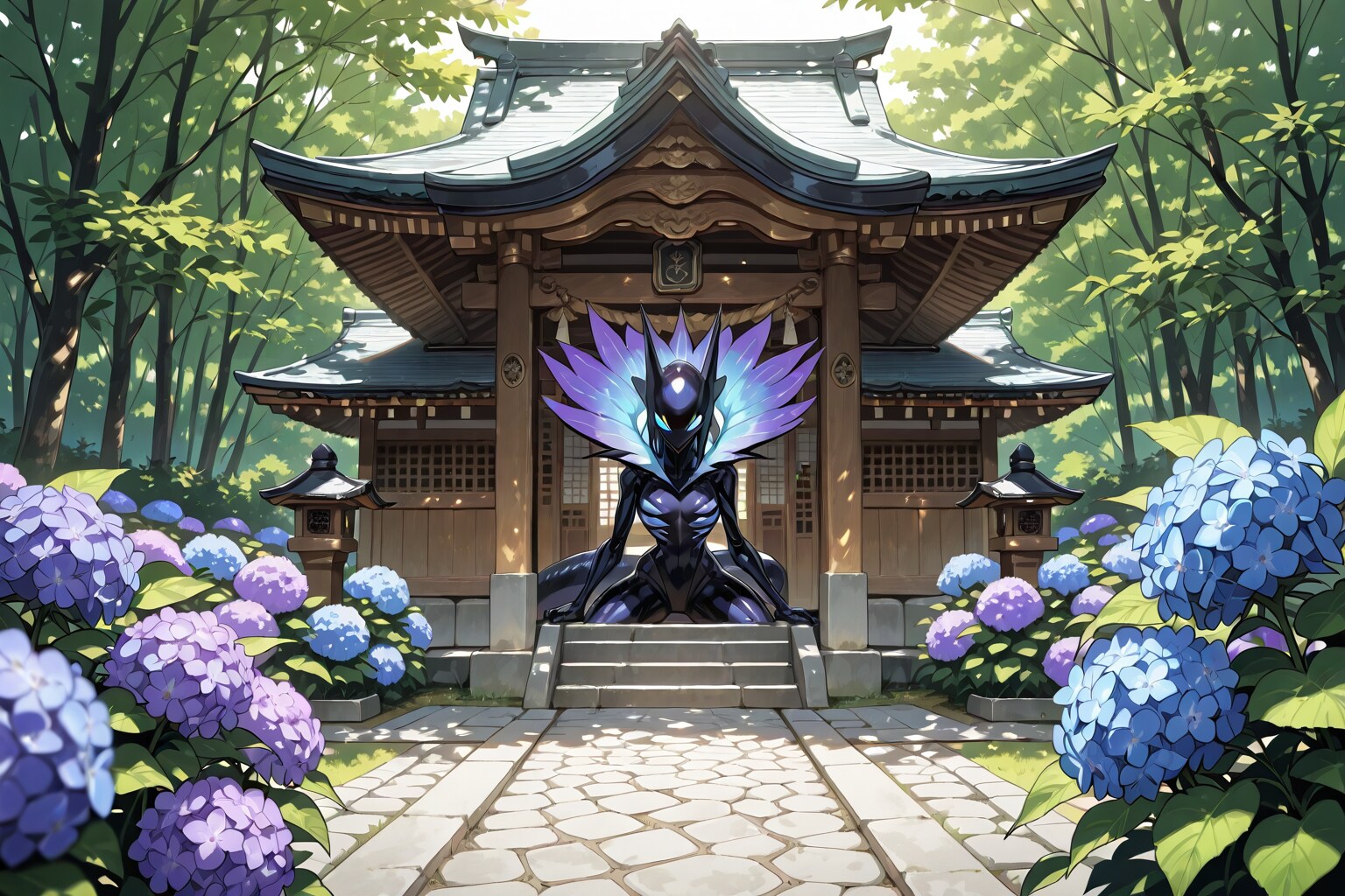 紫陽花を鑑賞する宇〇人