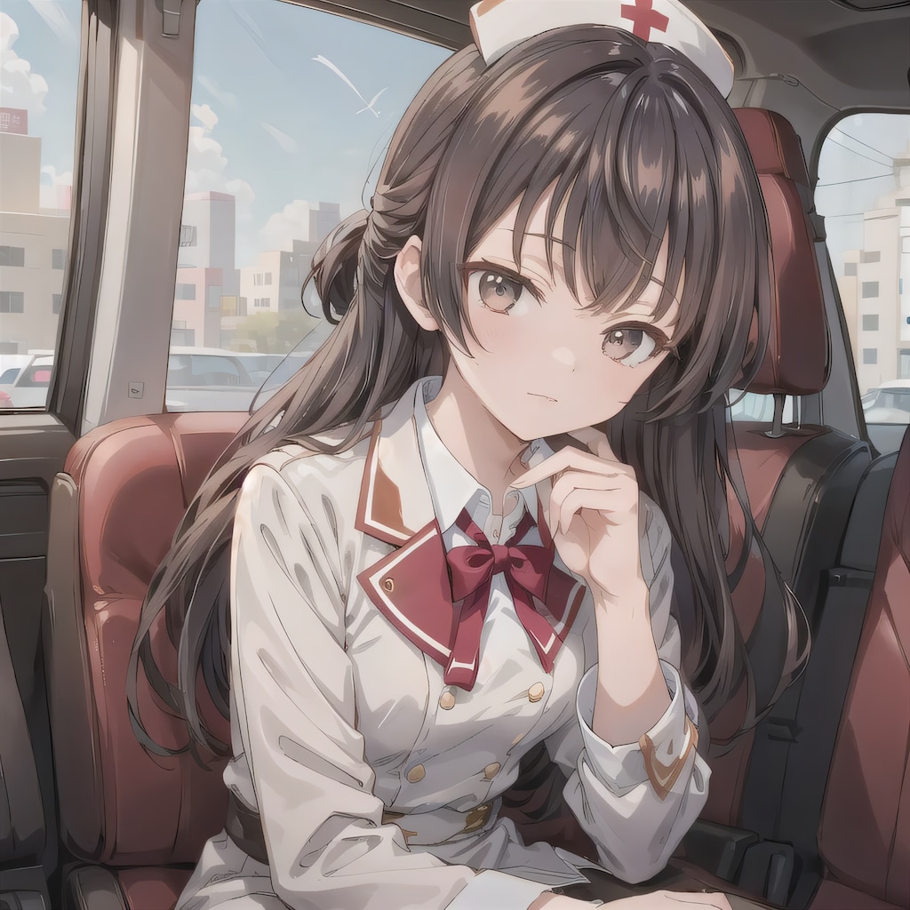 黒髪ロングで車内の少女４