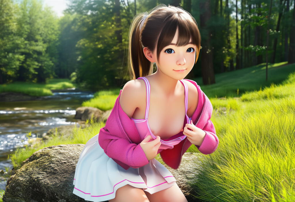 胸元を広げて見せてくれる少女