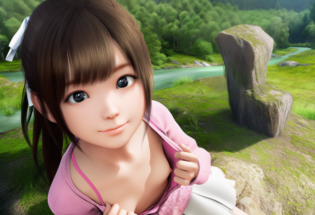 胸元を広げて見せてくれる少女