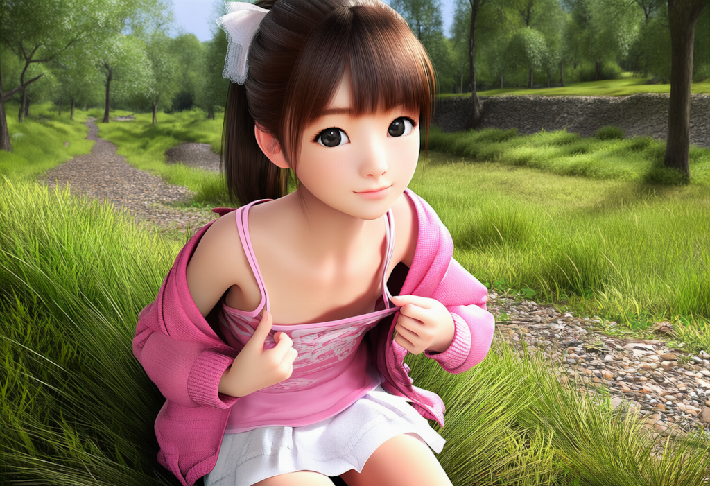 胸元を広げて見せてくれる少女
