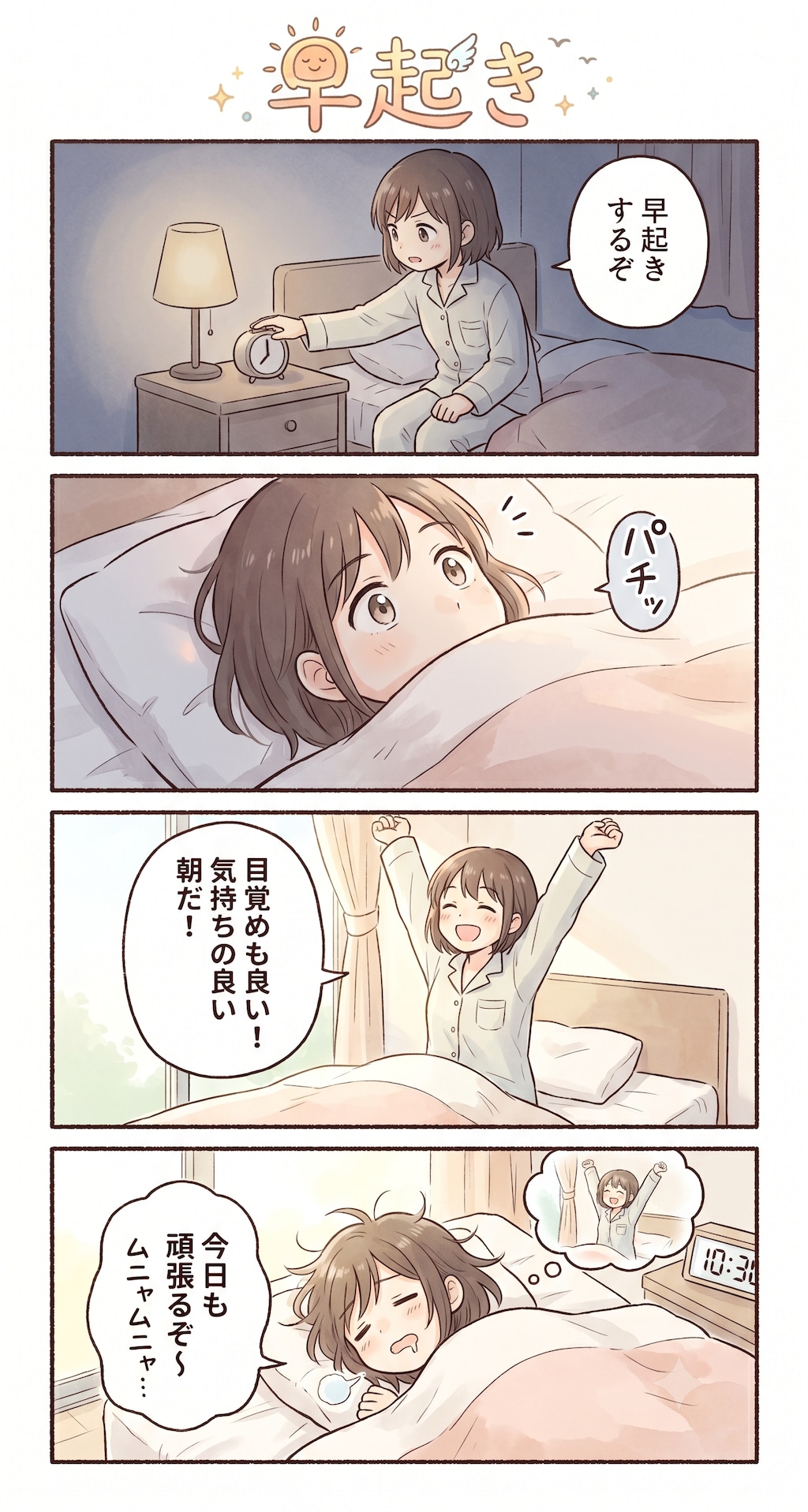 #27 ゆる日常4コマ「早起き」