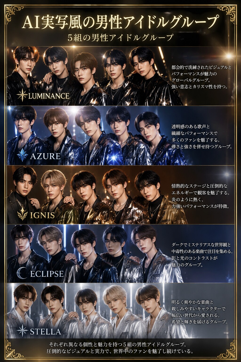 AI実写風の男性アイドルグループ