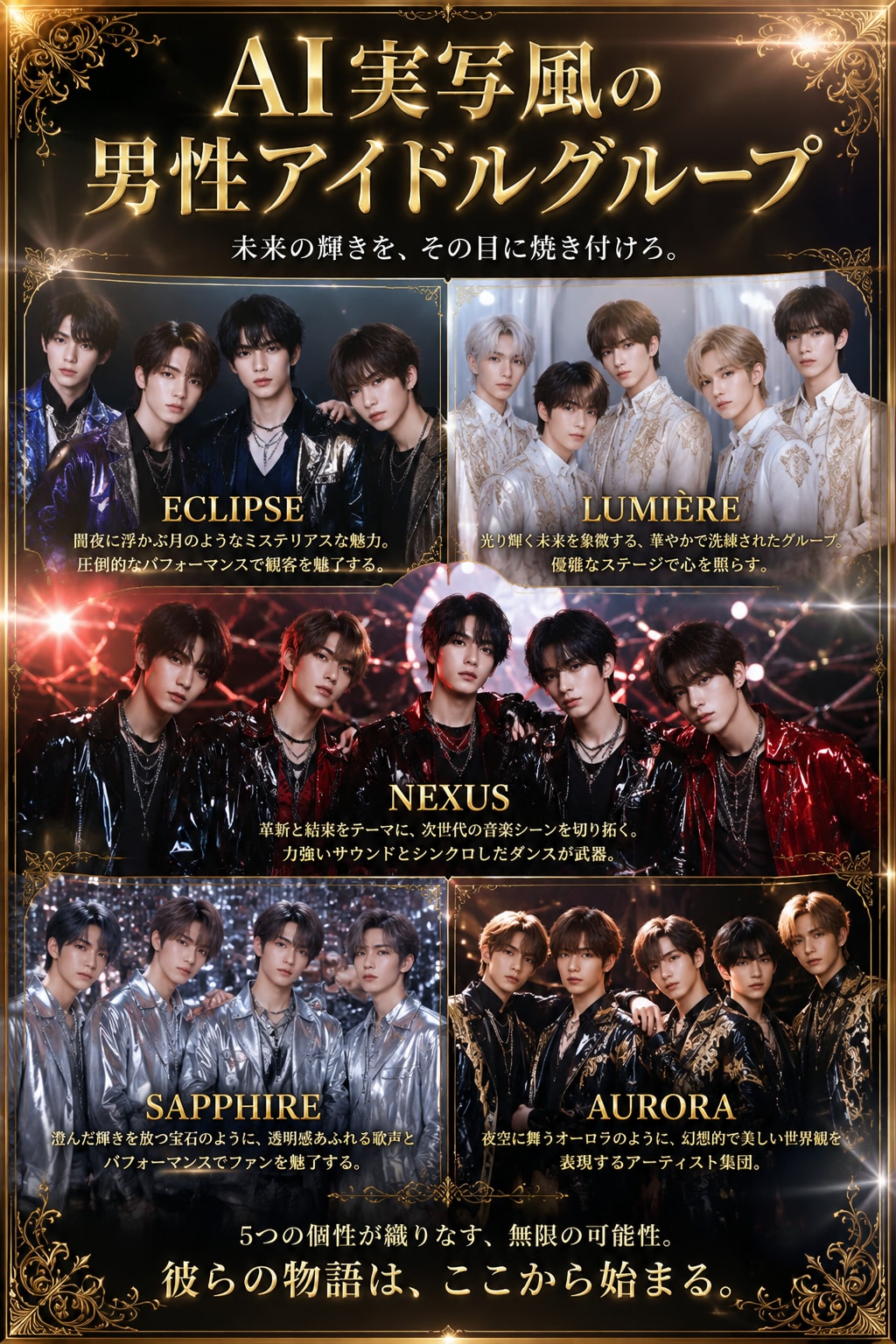 AI実写風の男性アイドルグループ