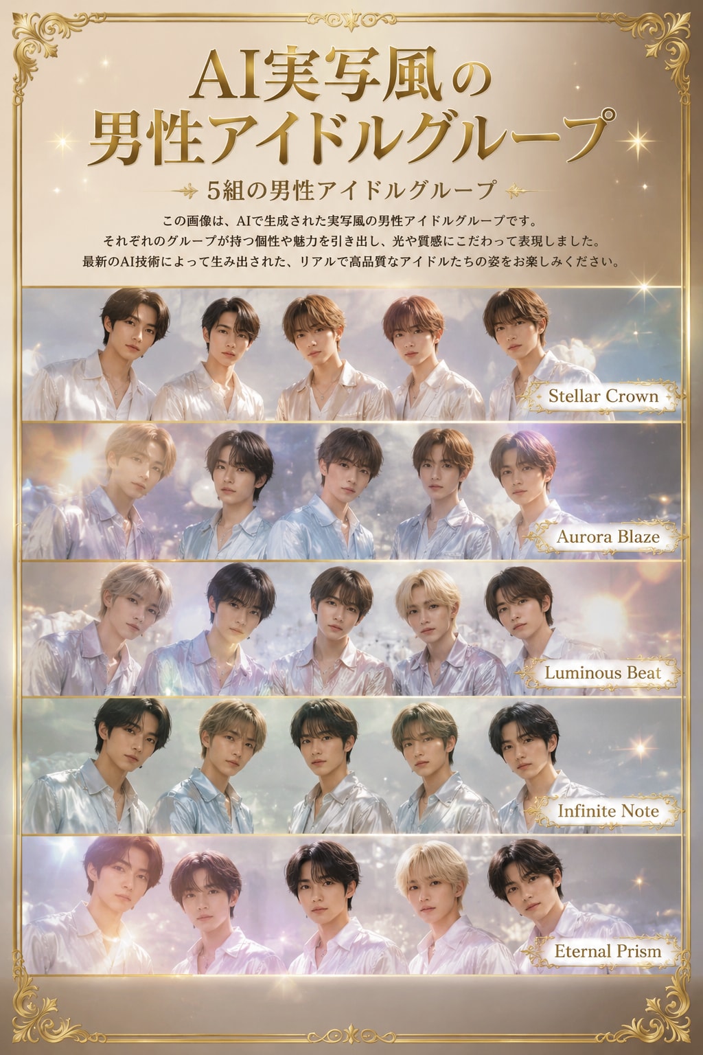 AI実写風の男性アイドルグループ