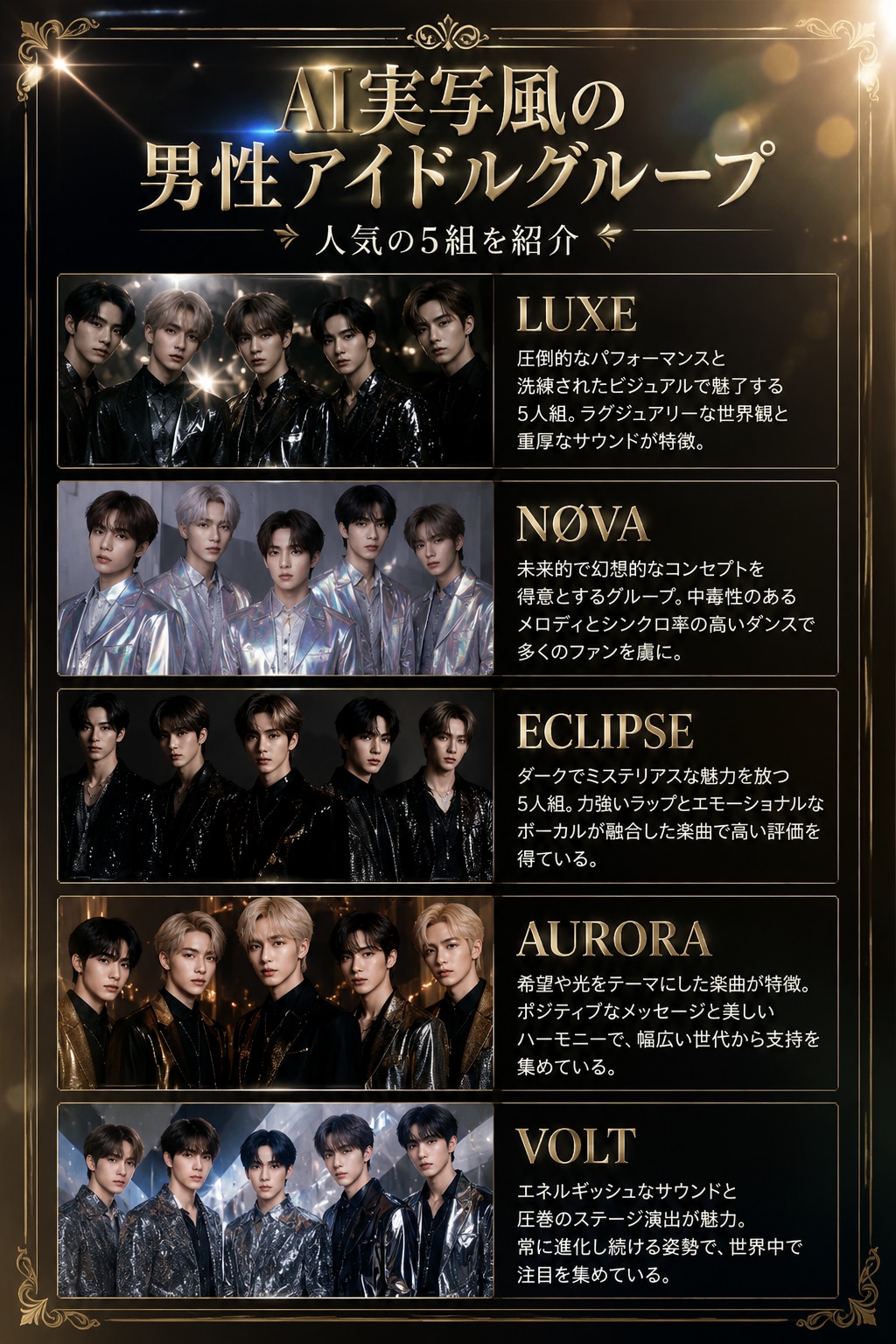 AI実写風の男性アイドルグループ
