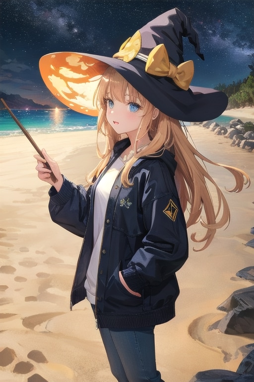 砂浜の魔女と星空 | の人気AIイラスト・グラビア