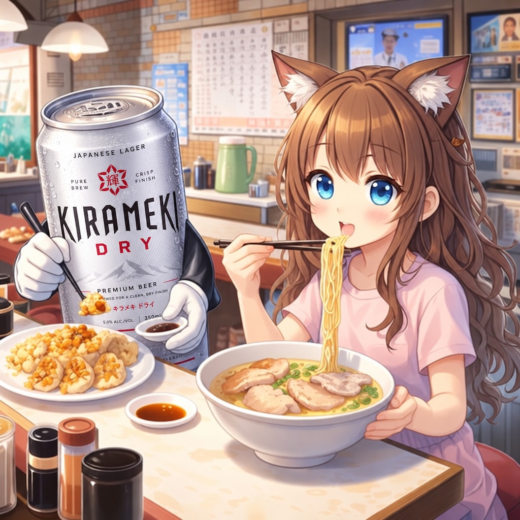 豚骨ラーメンを食べる小さな女の子