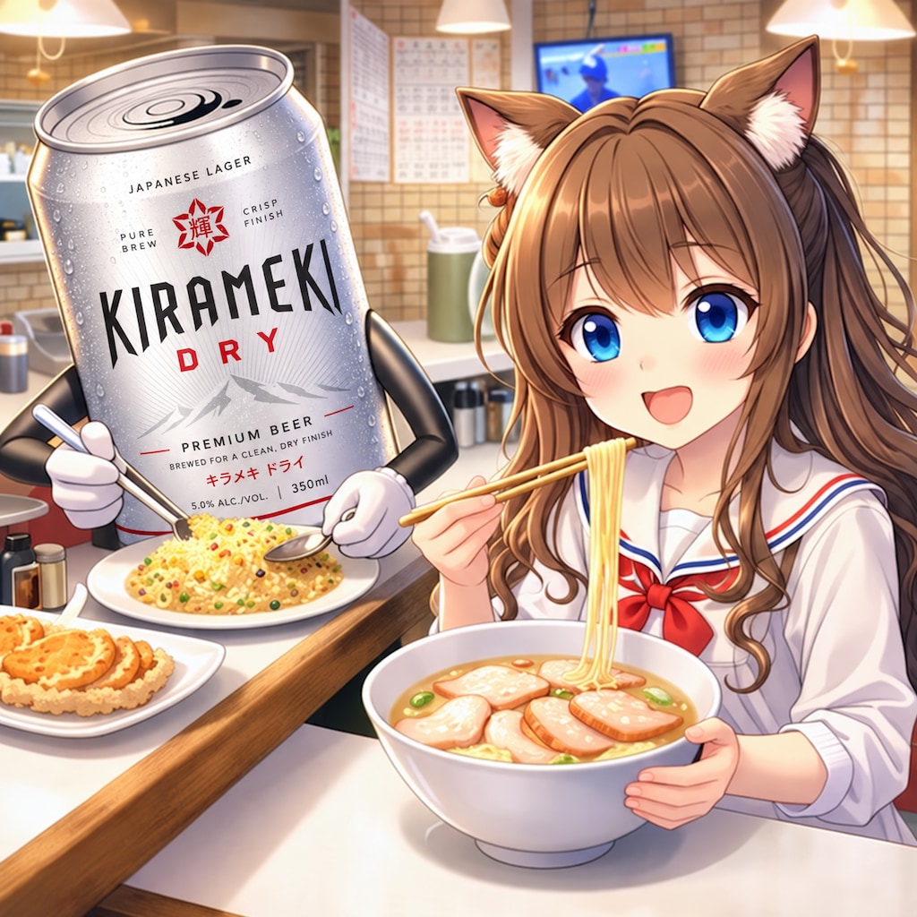 豚骨ラーメンを食べる小さな女の子