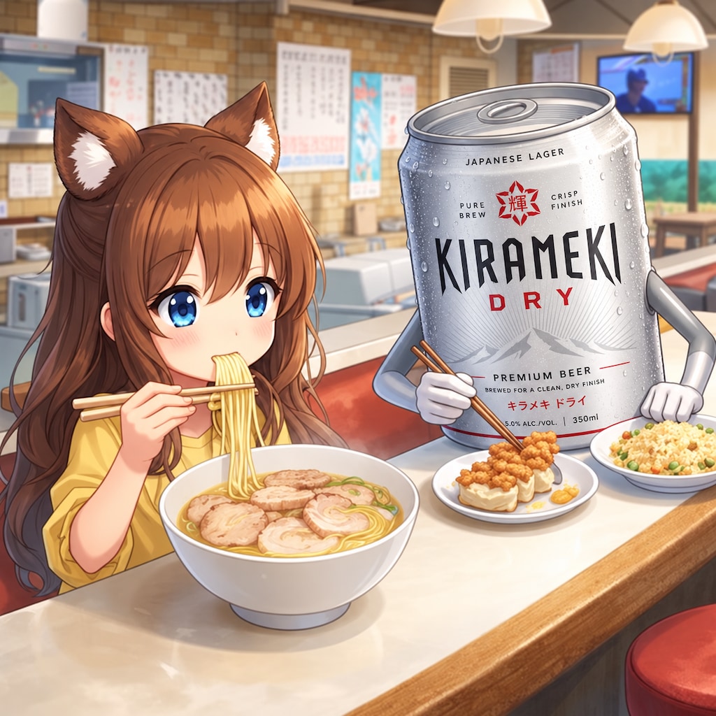 豚骨ラーメンを食べる小さな女の子
