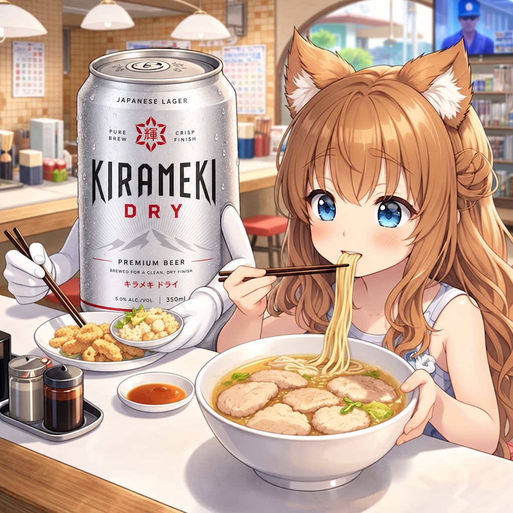 豚骨ラーメンを食べる小さな女の子