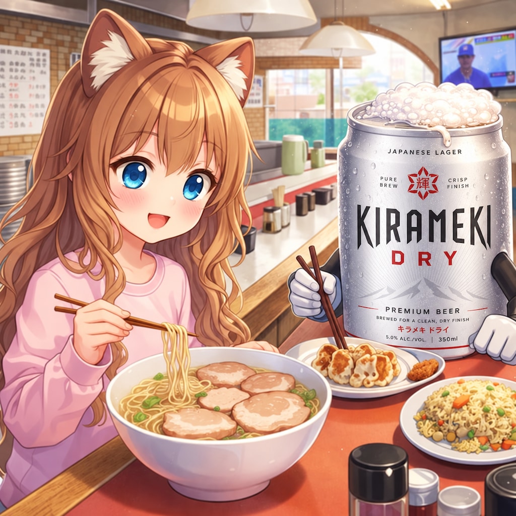 豚骨ラーメンを食べる小さな女の子