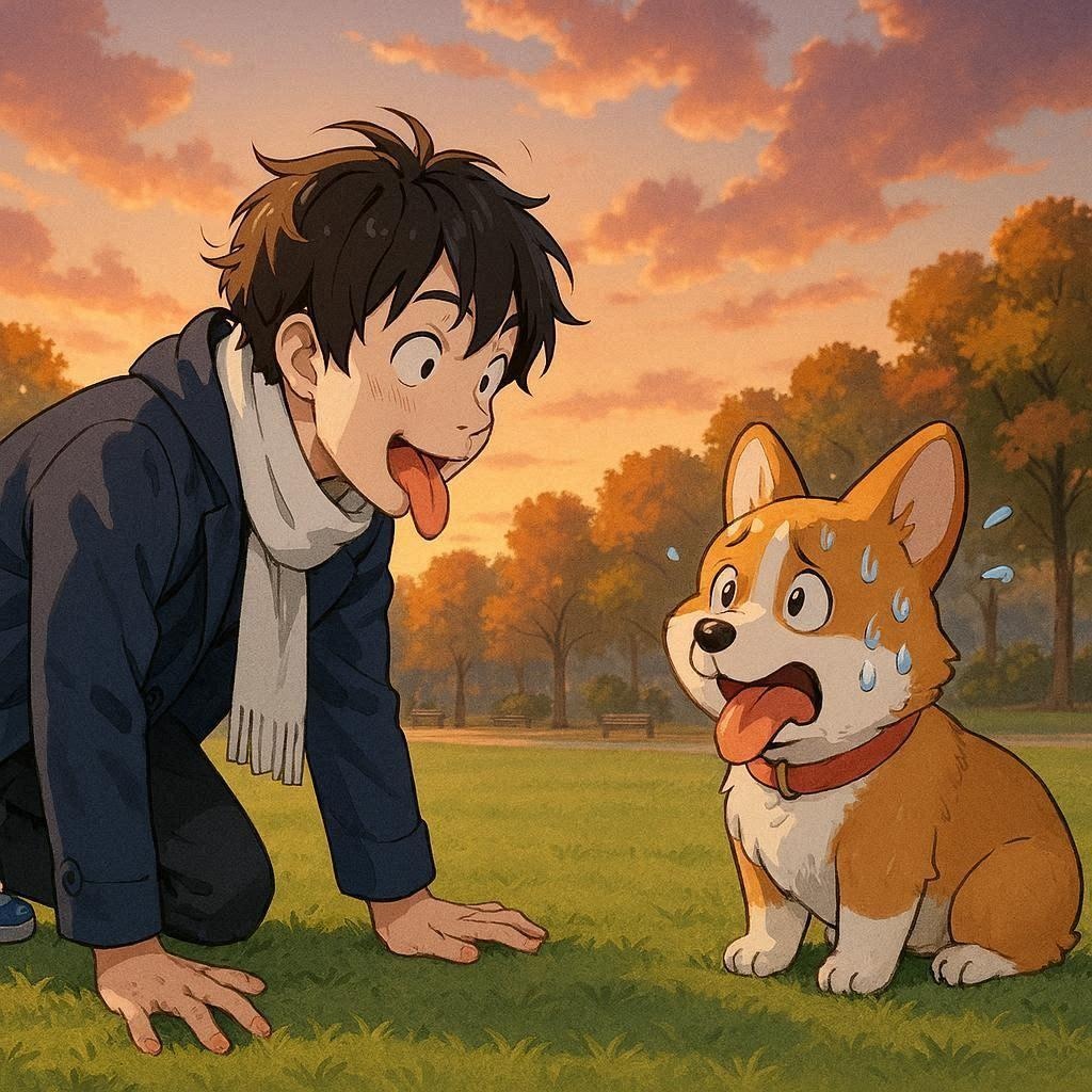 青年と子犬を入れ替えてみた