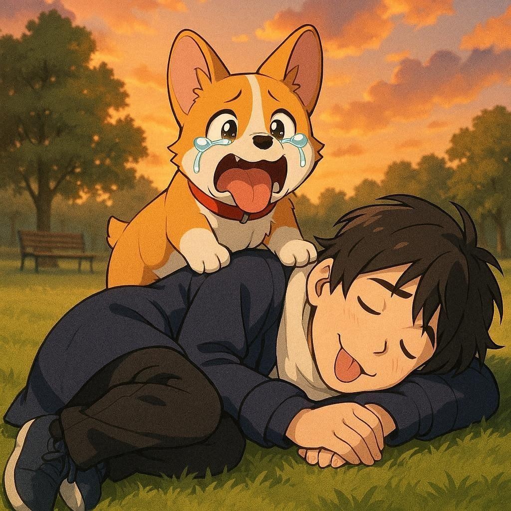 青年と子犬を入れ替えてみた