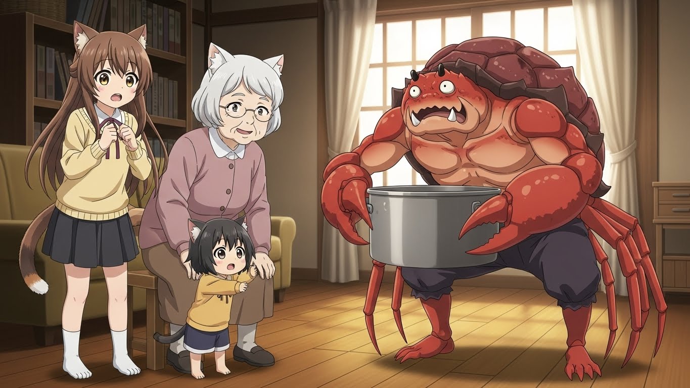 猫娘一家と、蟹の来訪者 | の人気AIイラスト・グラビア