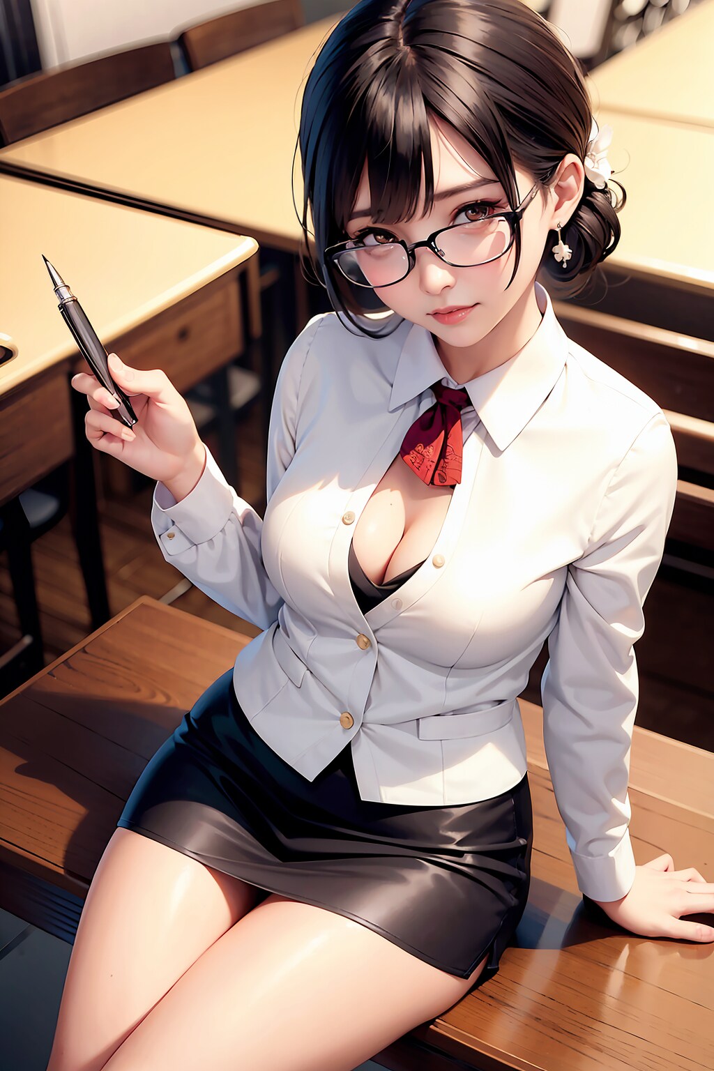 14. 女教師 眼鏡 ポニーテール ストッキング