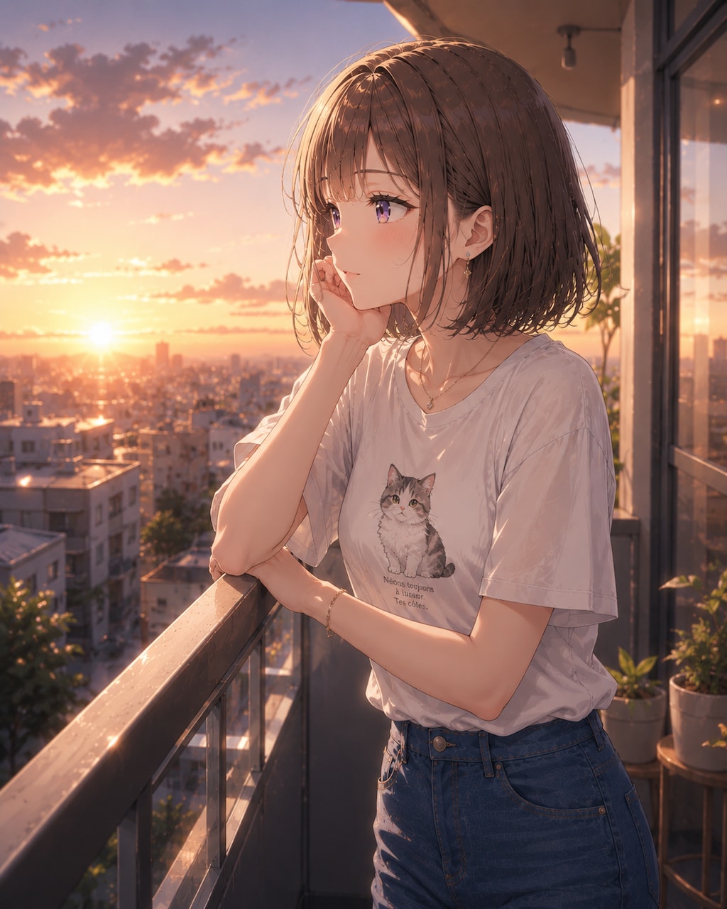 夕陽を望むボブ姉