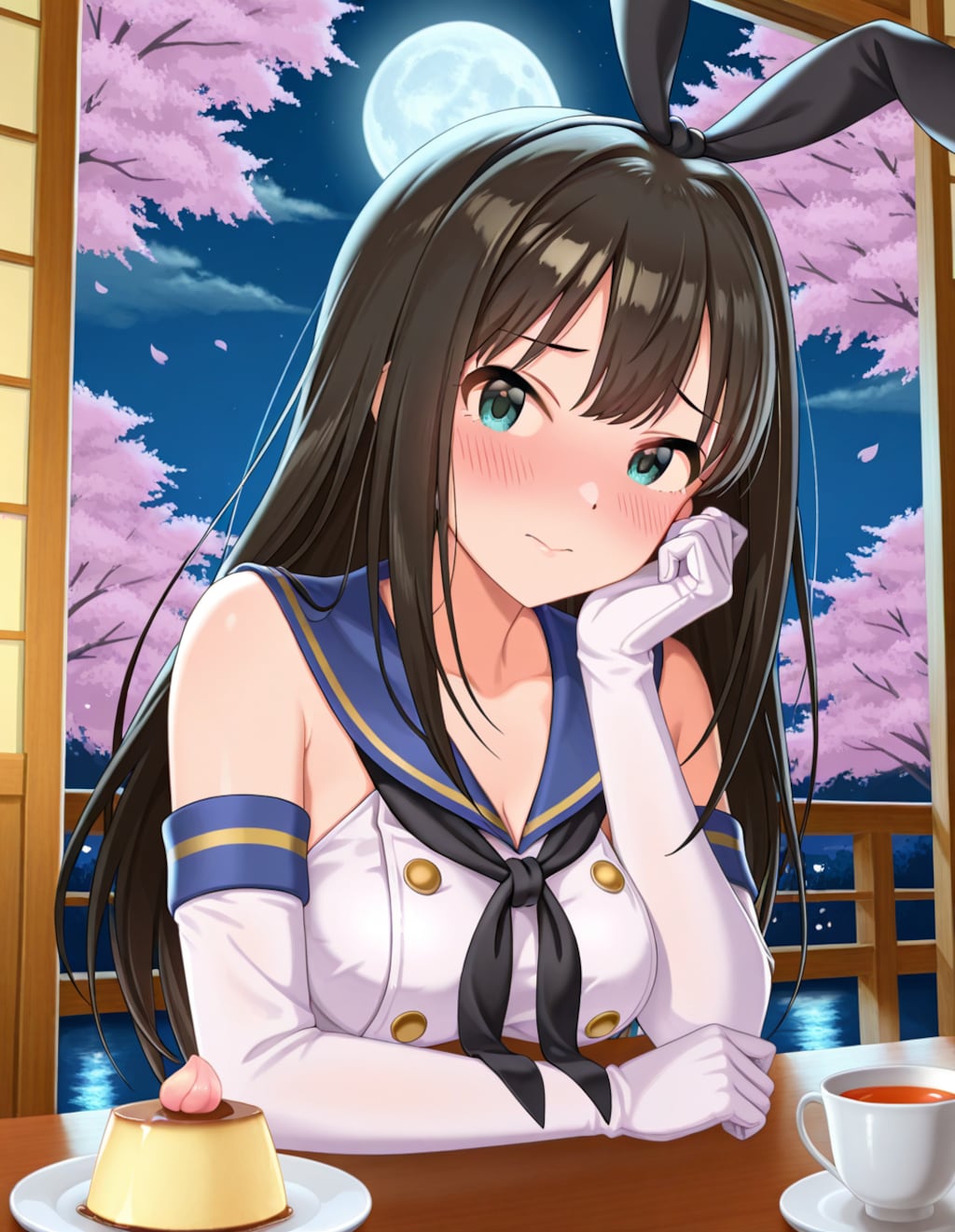 島風衣装のしぶりんと夜桜(PixAI版)