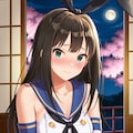 島風衣装のしぶりんと夜桜(PixAI版) 2枚目