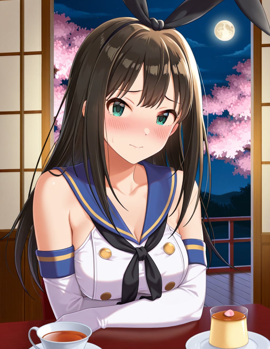 島風衣装のしぶりんと夜桜(PixAI版)