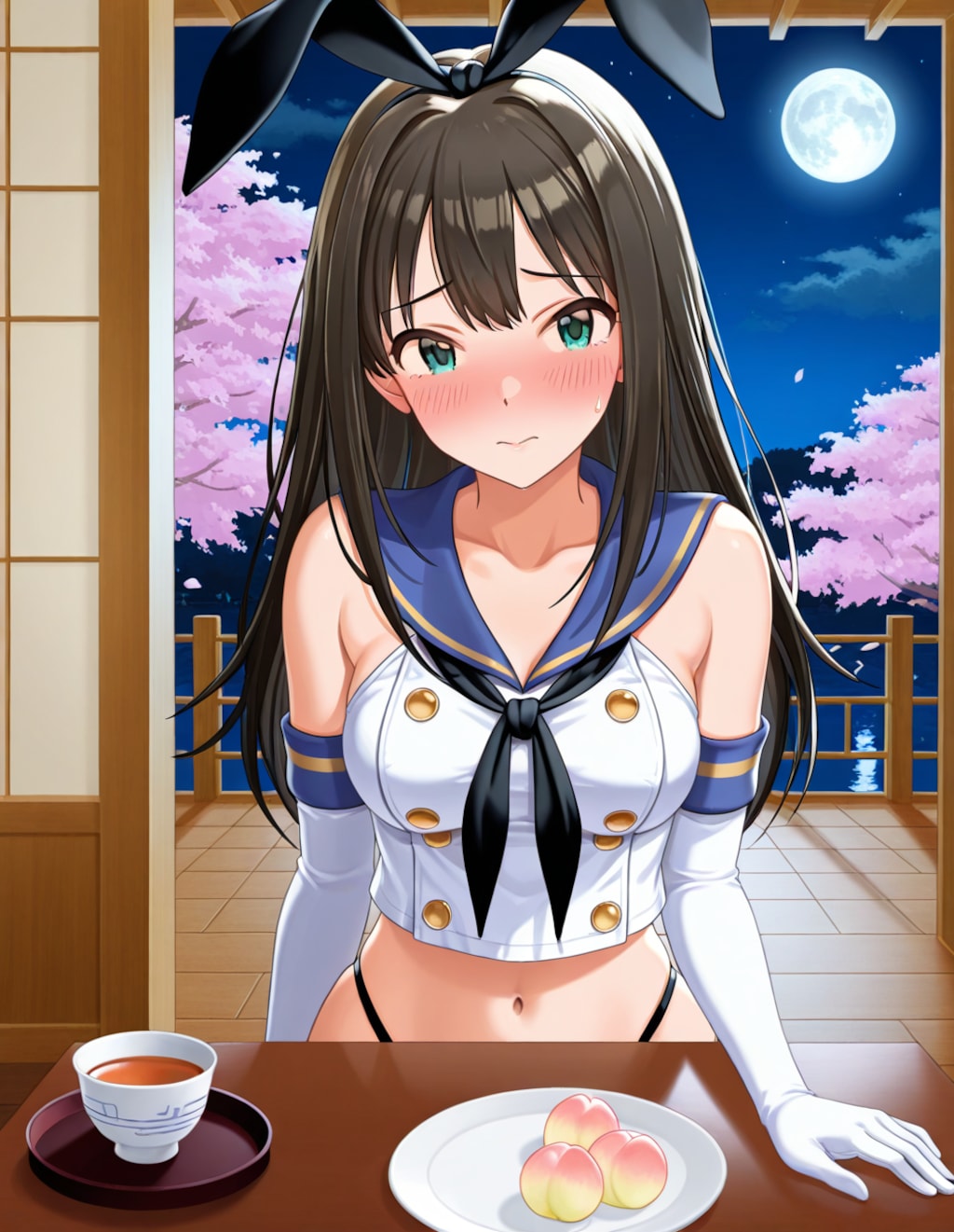 島風衣装のしぶりんと夜桜(PixAI版)