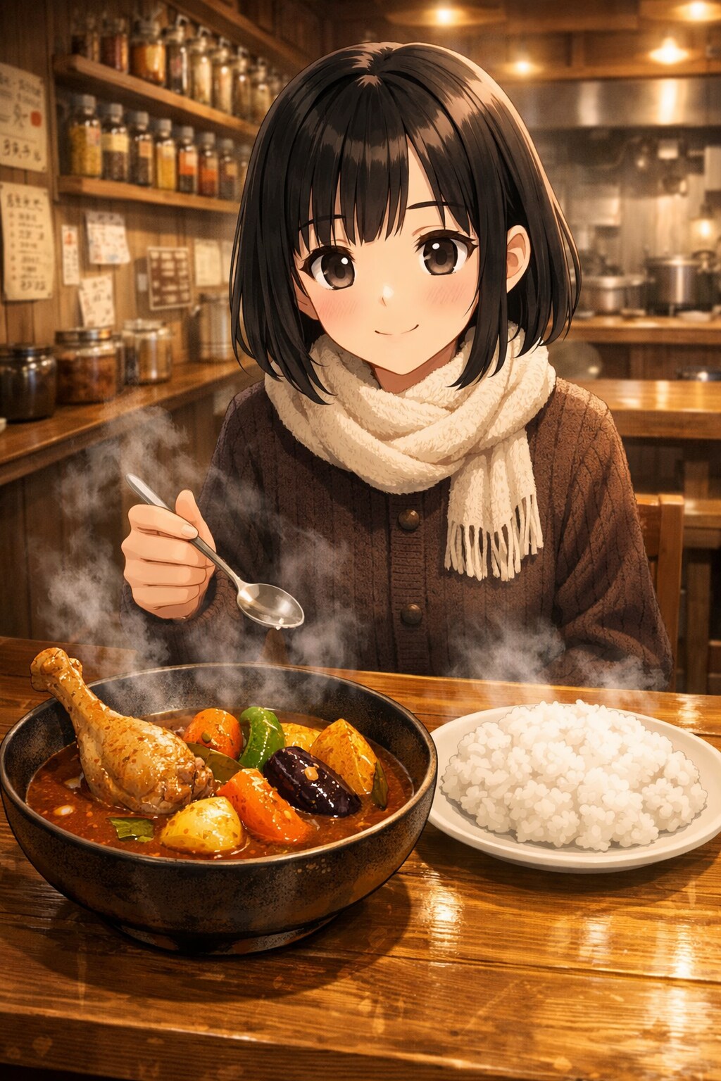 スープカレーを食べている女の子