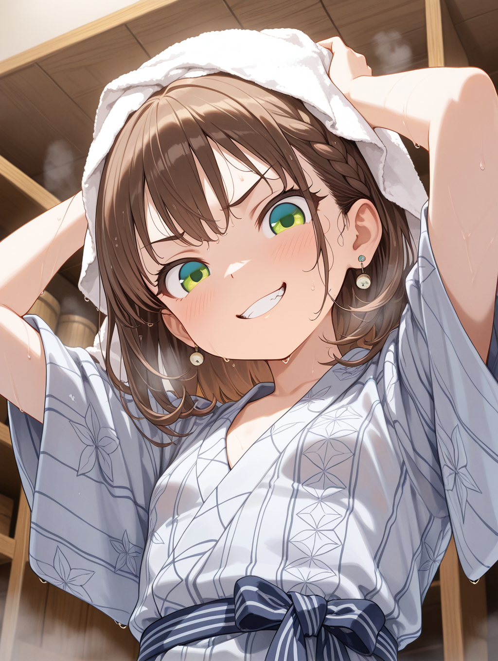 野田みさき家のからあげちゃん 温泉上がりに髪を乾かしている〇〇ちゃんシリーズ