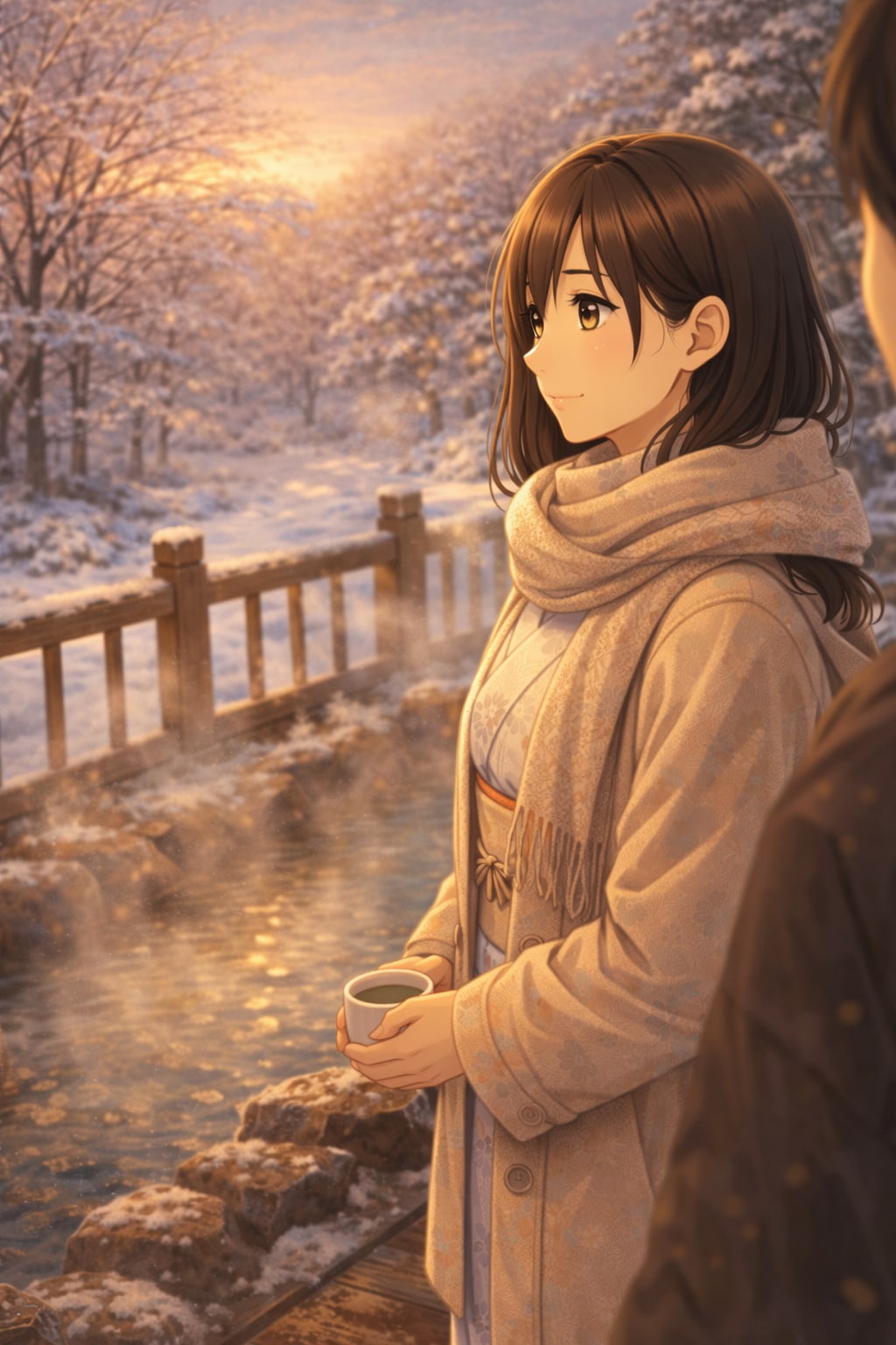 冬灯りの温泉宿で、君と過ごす静かな時間