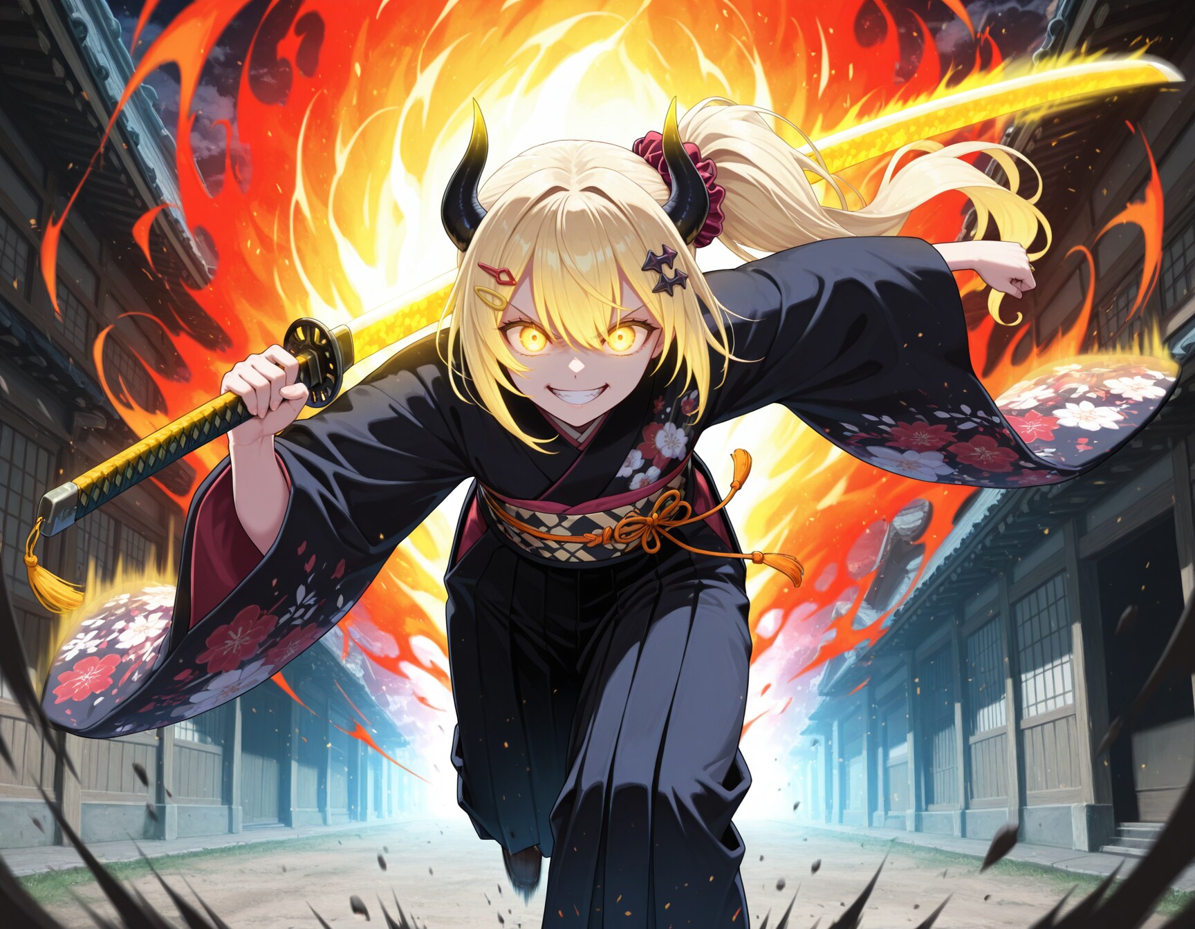 刀を持って走る女鬼高生さん | の人気AIイラスト・グラビア