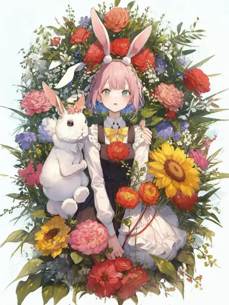 うさぎと花