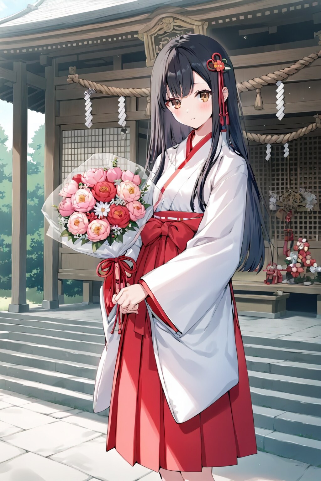 花束を渡されて困惑するさくらちゃん