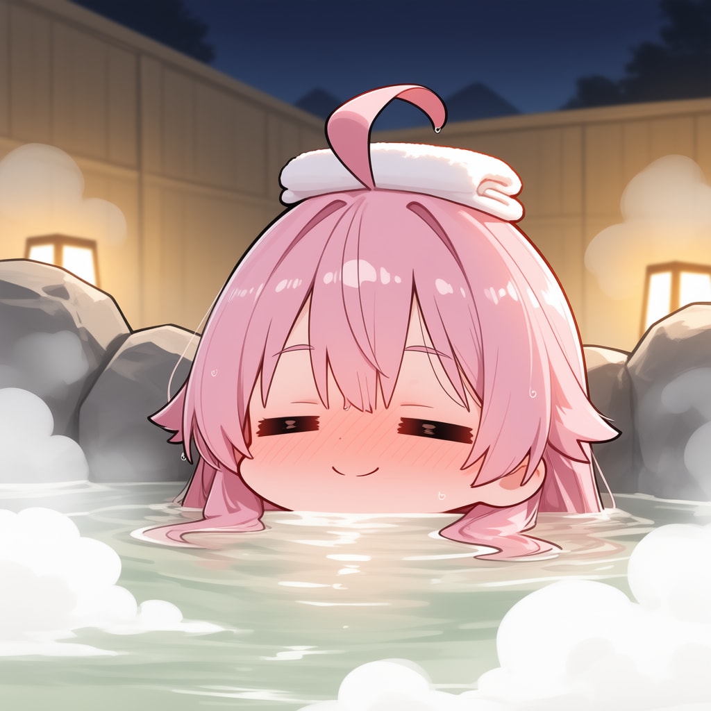 ピンク髪の子５　～温泉～
