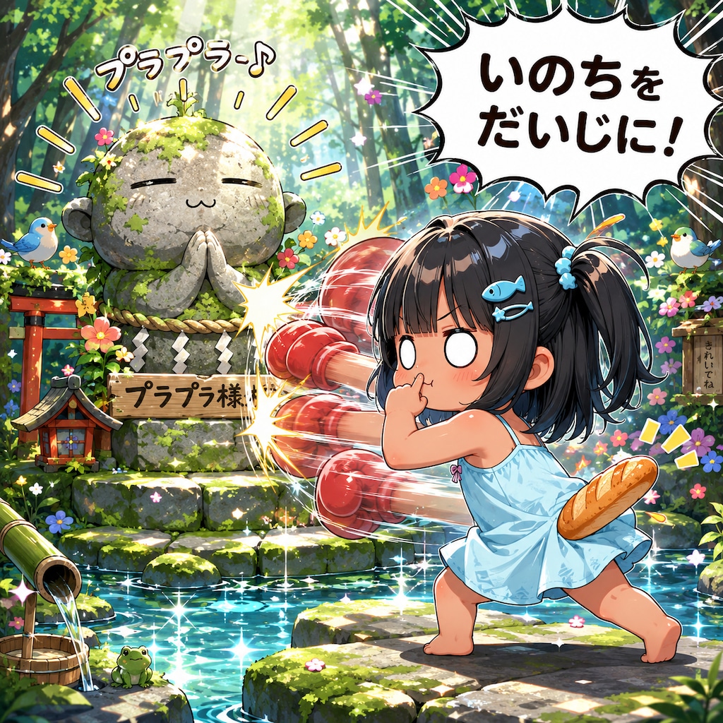 パンを尻にはさんで指を鼻の穴に入れてボクシングをしながら『いのちをだいじに』と叫んでいるこなつちゃん