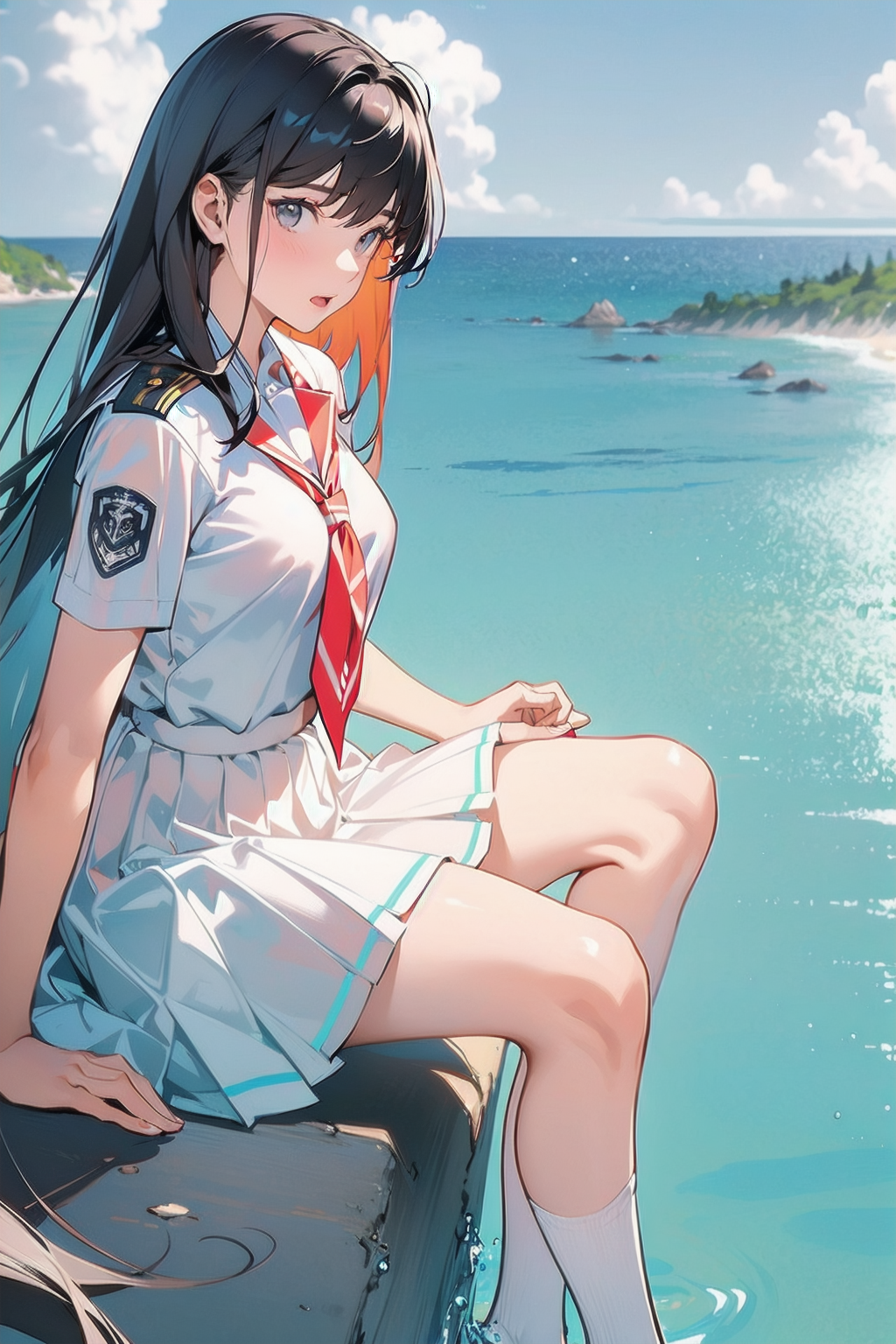 夏の日の放課後の一場面（海に飛び込んじゃえ！♡）03 | の人気AIイラスト・グラビア