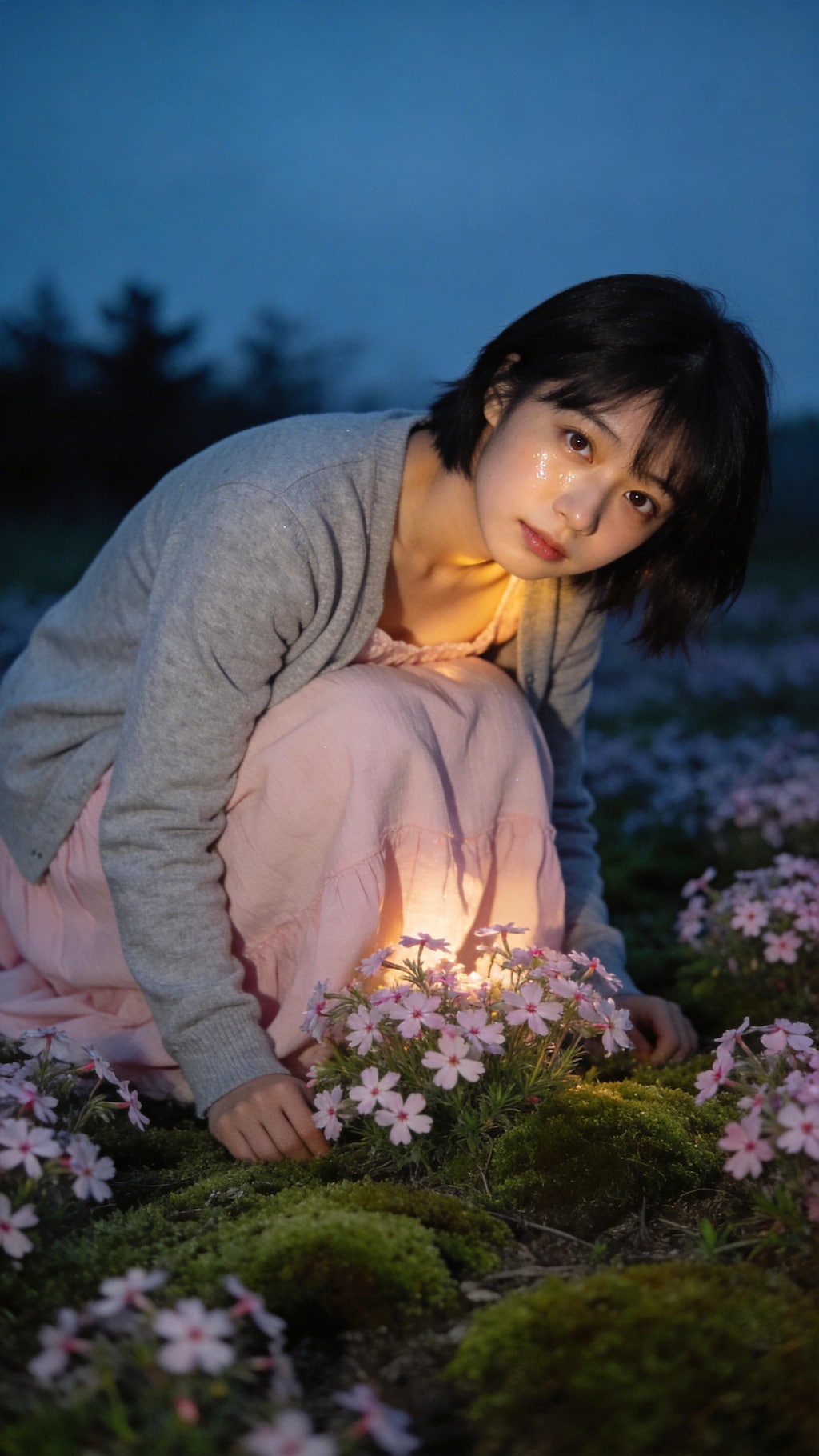 A Face Framed by Blossoming Silence