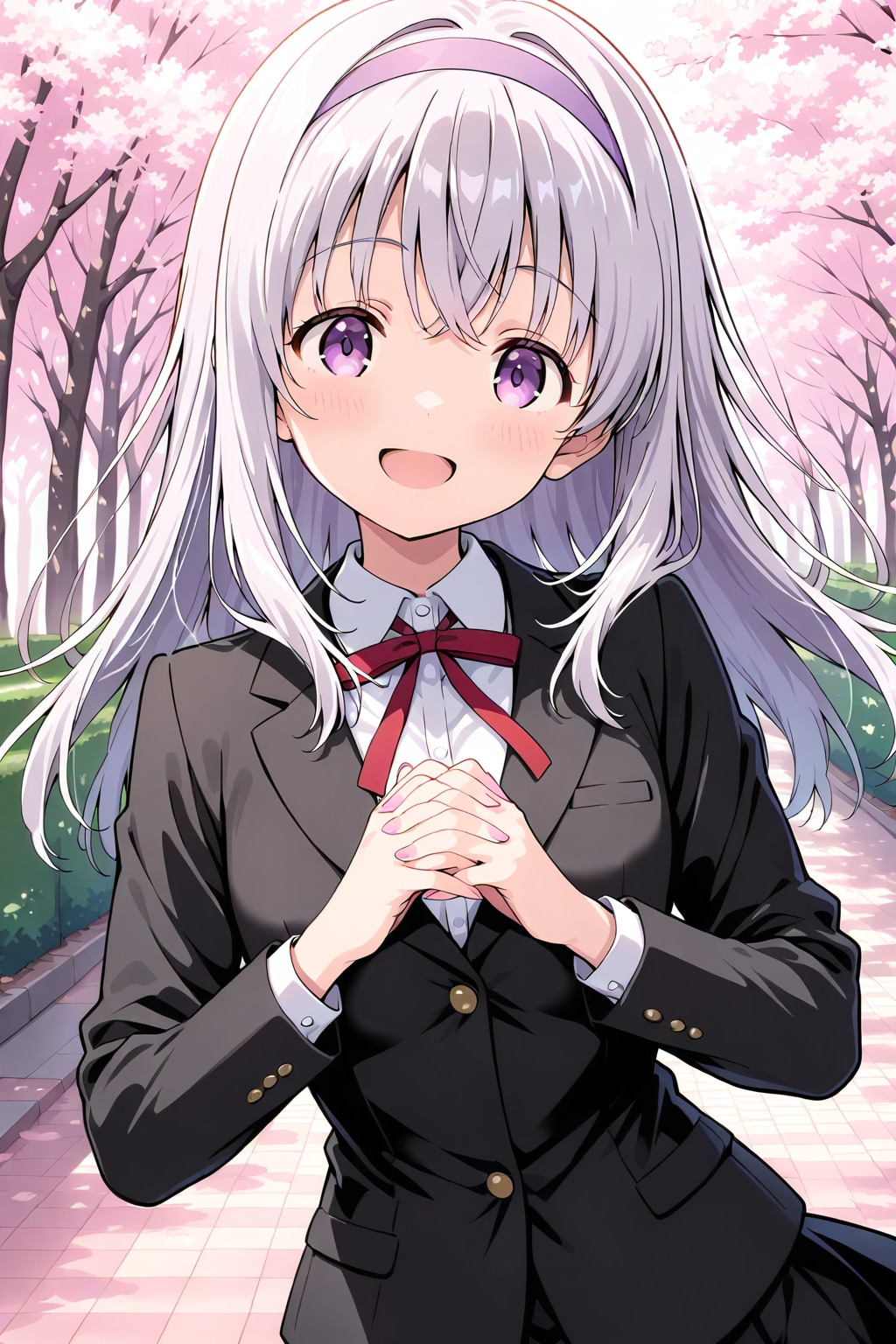 銀髪少女と桜並木の下で