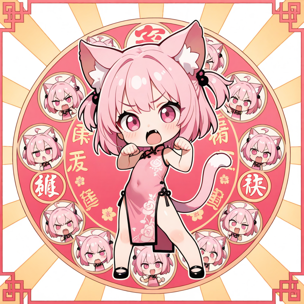 ステッカー風チャイナドレスねこ | の人気AIイラスト・グラビア