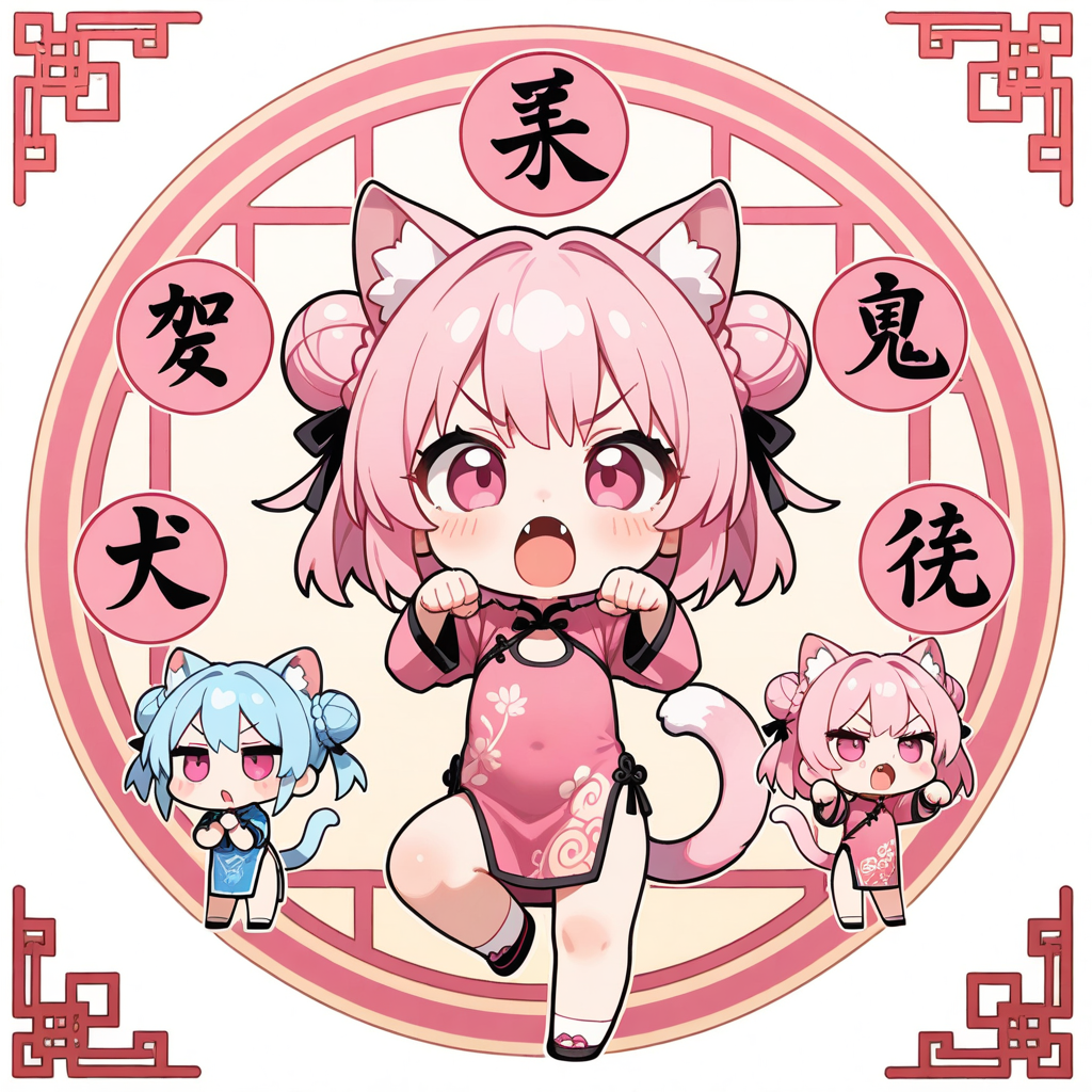 ステッカー風チャイナドレスねこ