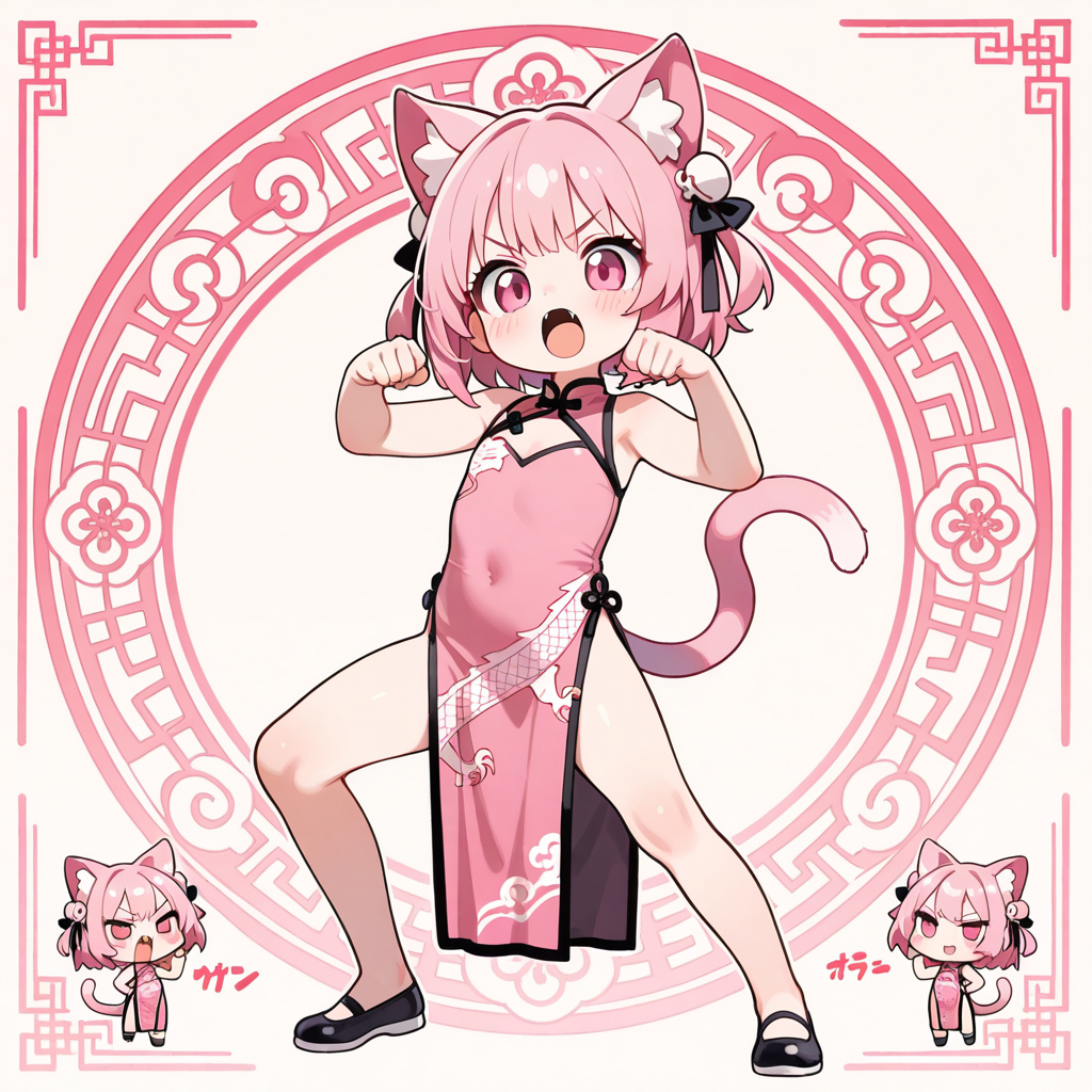 ステッカー風チャイナドレスねこ